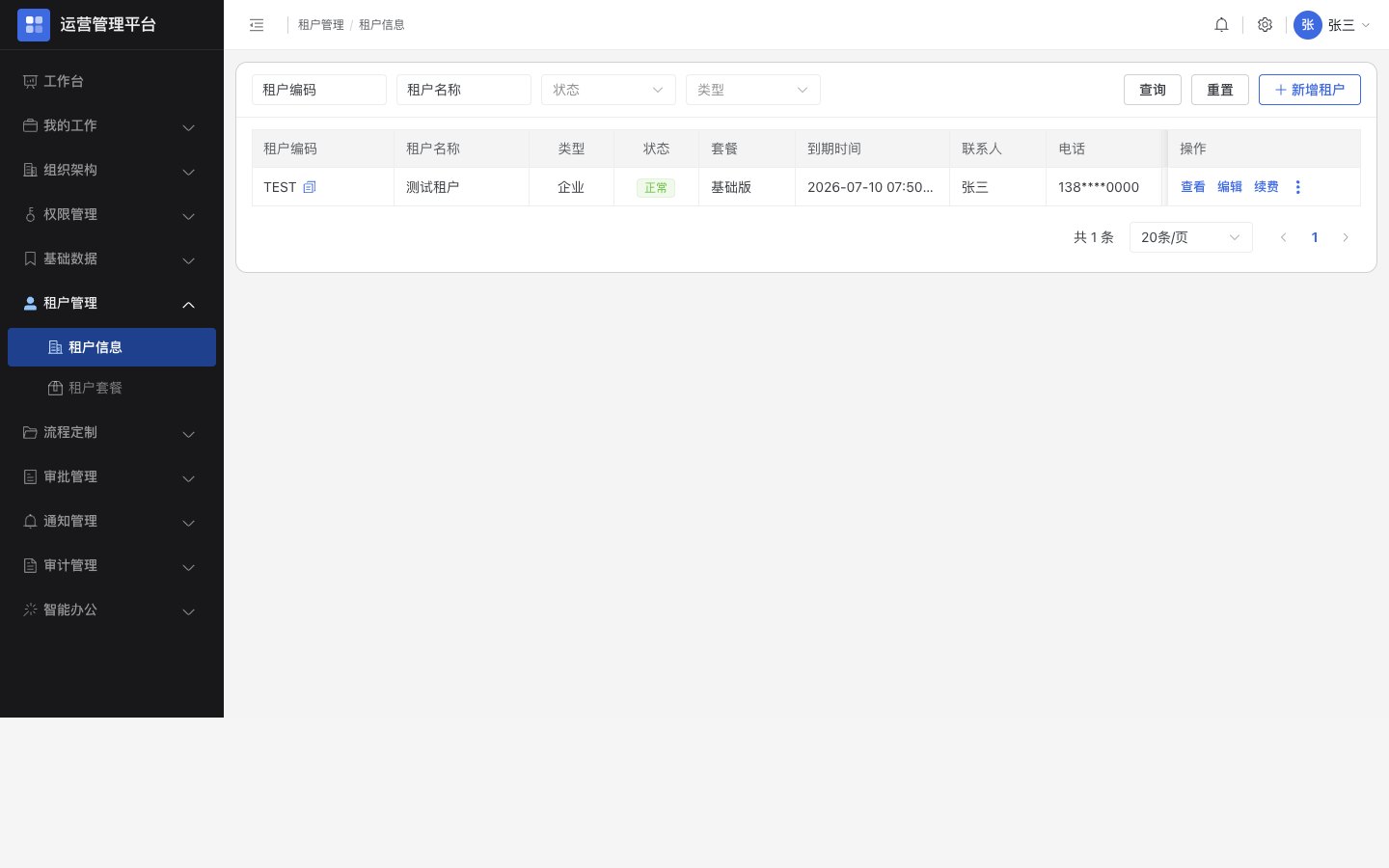 租户管理：套餐、状态与续期